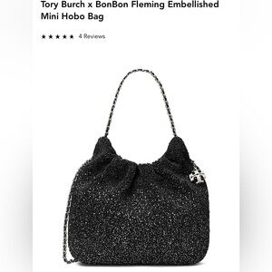 Tory Burch Fleming Mini Hobo Glittering Black Satchel Bag